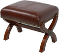 Leather Footrest Wood Ottoman,Rustic Foot Stools Seat, Wood Footstool,Rectangle Footrest Small Ottoman for Living Room Bedroom (Brown)