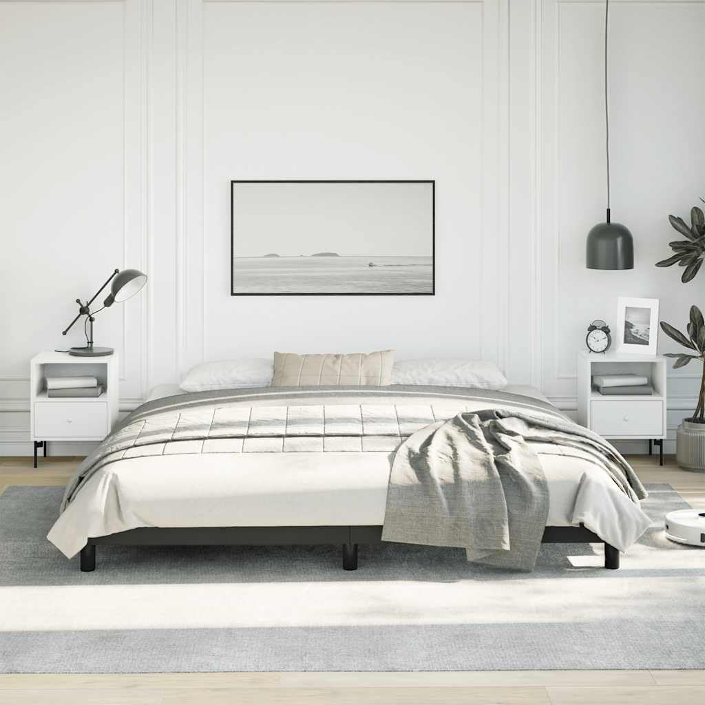King Size Bed Frame in Black Faux Leather, Sturdy Plywood and Engineered Wood Construction, Modern Platform Bed with No Box Spring Needed, Durable and Easy Clean Design