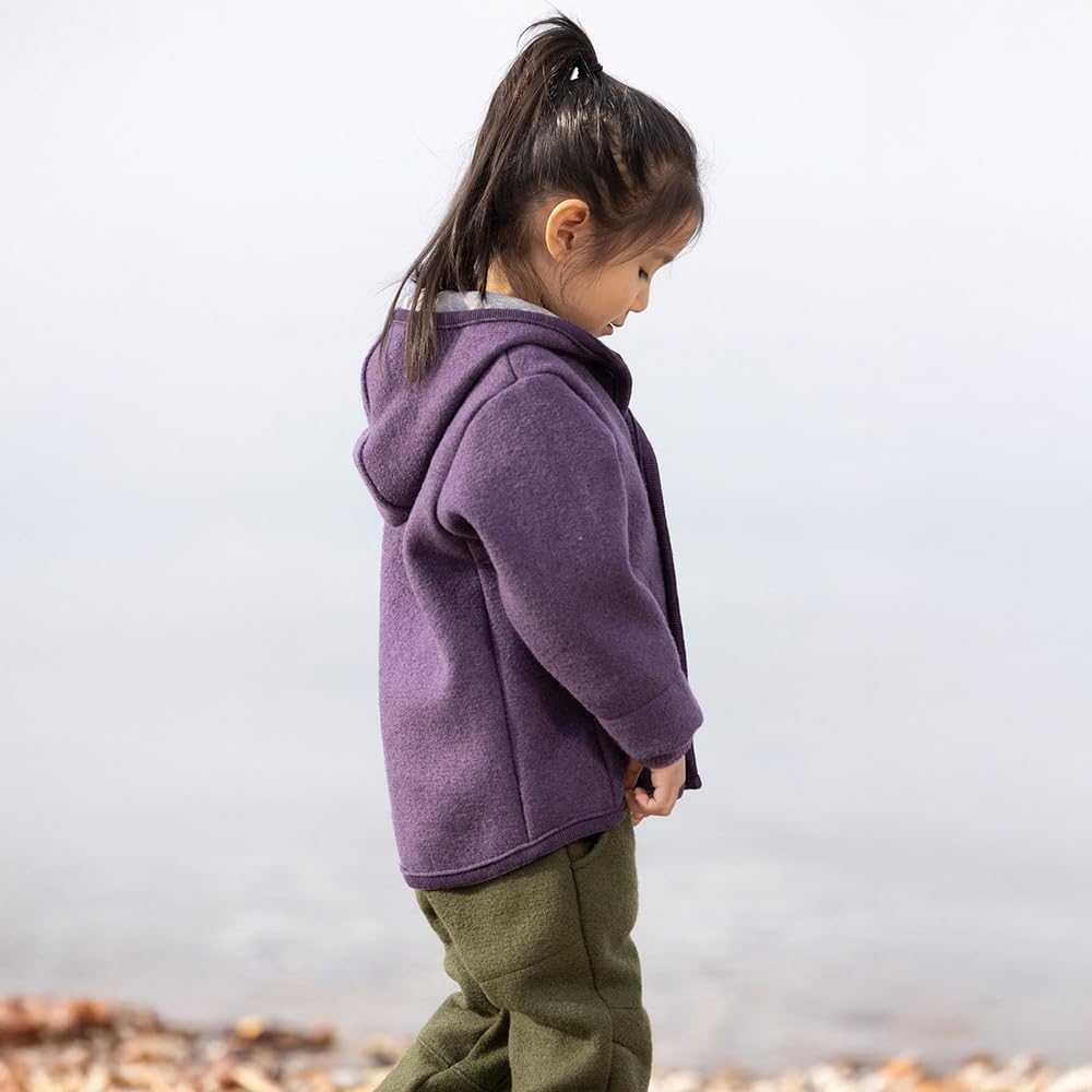 Ecoable Organic Boiled Merino Wool Jacket Kids, Hooded Coat Boys Girls, Made in Germany