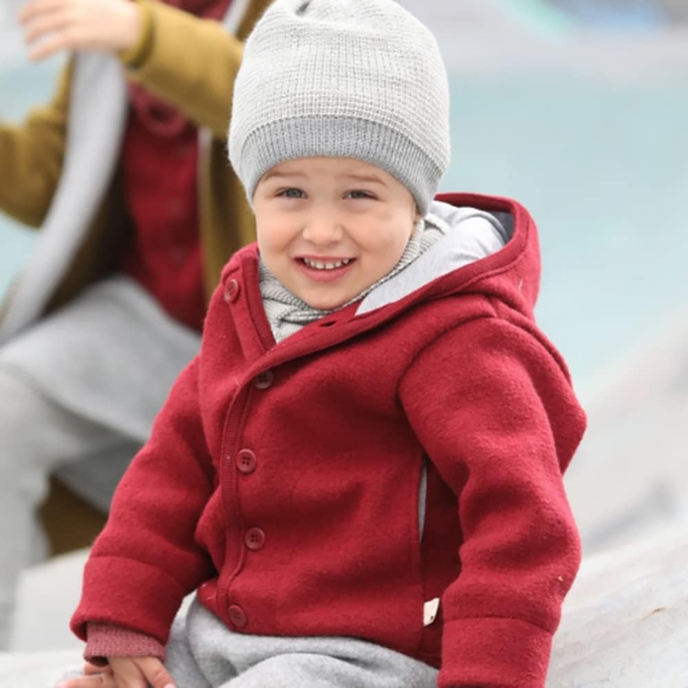 Ecoable Organic Boiled Merino Wool Jacket Kids, Hooded Coat Boys Girls, Made in Germany