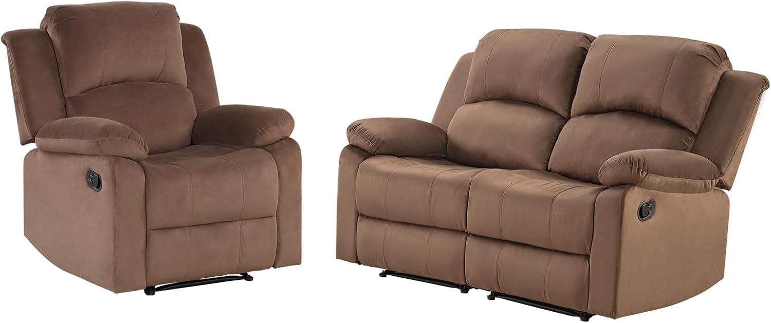 EBELLO Manual Reclining Couch Set for Living Room, Include 1 Recliner Chair, 1 Loveseat Sofa, Recliner Sofa Furniture Set for Home and Office, Brown
