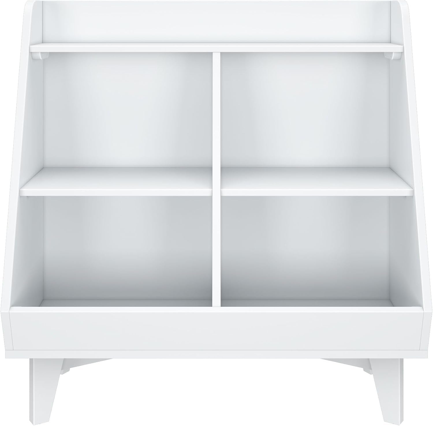 Max & Lily Modern Angled Frankie Bookcase with 3 Shelves and 2 Storage Bins - Stylish Kids' Bookshelf and Toy Organizer, White
