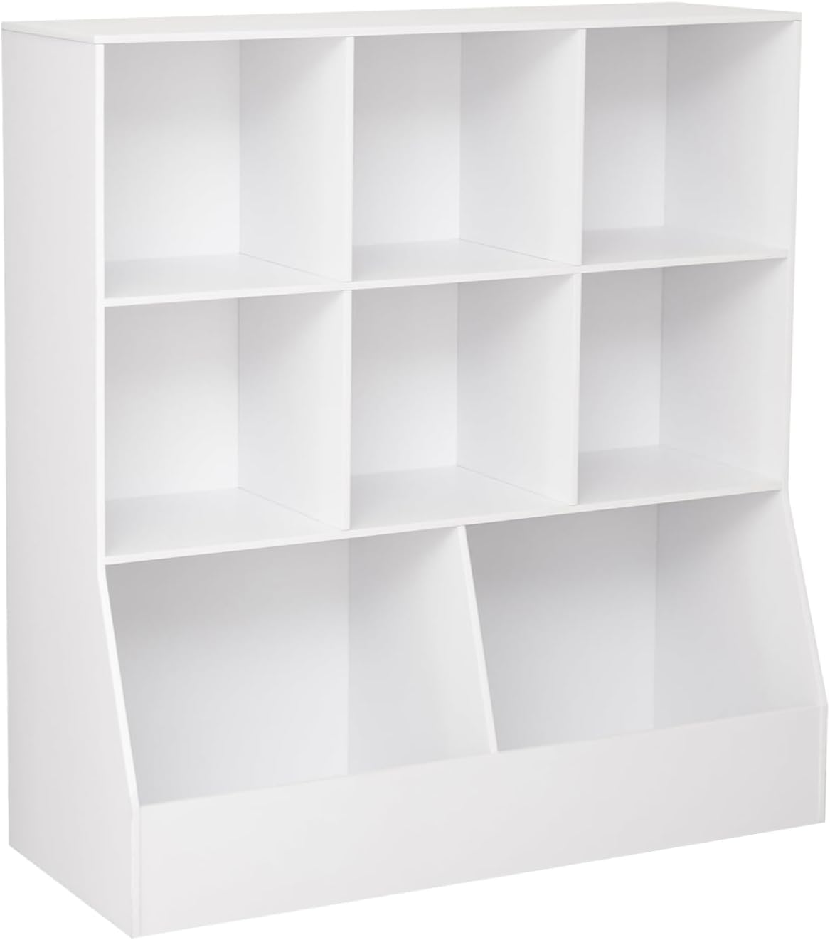 DINZI LVJ Toy Storage Organizer, Kids Bookshelf, Wood Toy Storage Cabinet, 3-Tier 8 Cubby Children Bookcase, 39.4' L Toddler Book Shelf for Playroom, Living Room, Nursery, Hallway, Classroom, White