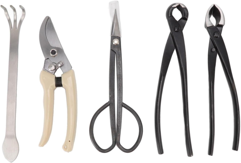 5 Piece Bonsai Tool Kit, Carbon Steel Bonsai Scissors, Rake, Branch Cutter Pruning Shears with Pliers and Carry Case, Professional Bonsai Tree Care Set for Trimming, Shaping Maintenance