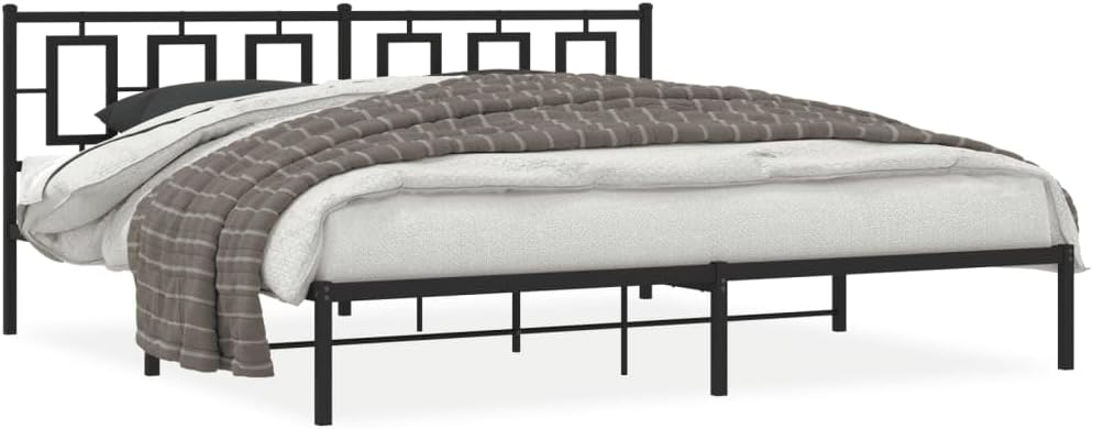 Black Steel Bed Frame with Headboard 76.0 x 80.0 in Rectangular Design, Powder Coated Rust Resistant Metal Frame for Sturdy Support and Underbed Storage Space, Easy Assembly