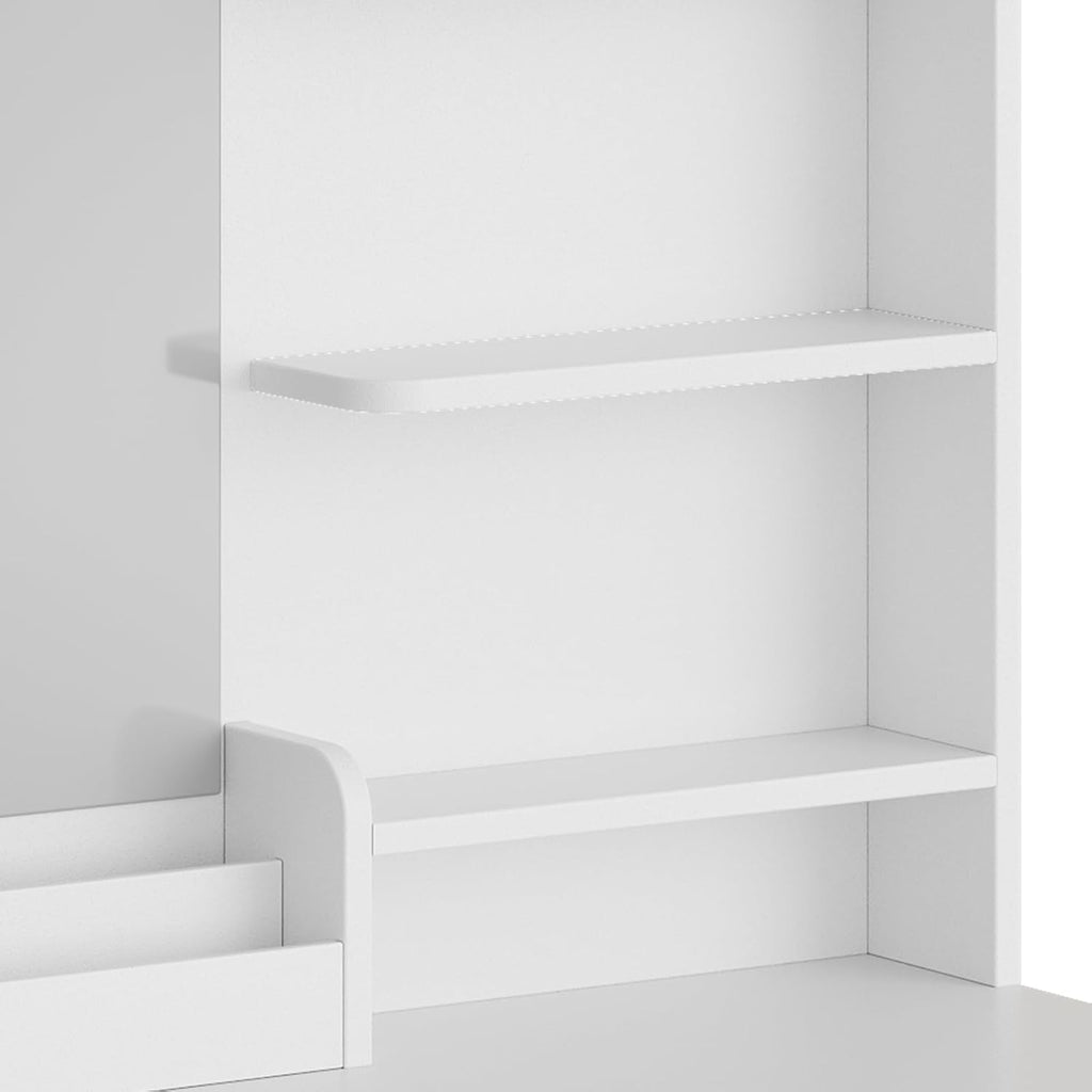 Vanity Desk with Vertical Mirror, White Makeup Table with 2 Drawers Shelves Full-Length Dressing Table Modern Set for Bedroom Dorm Apartment Ideal for Women Girls Teens