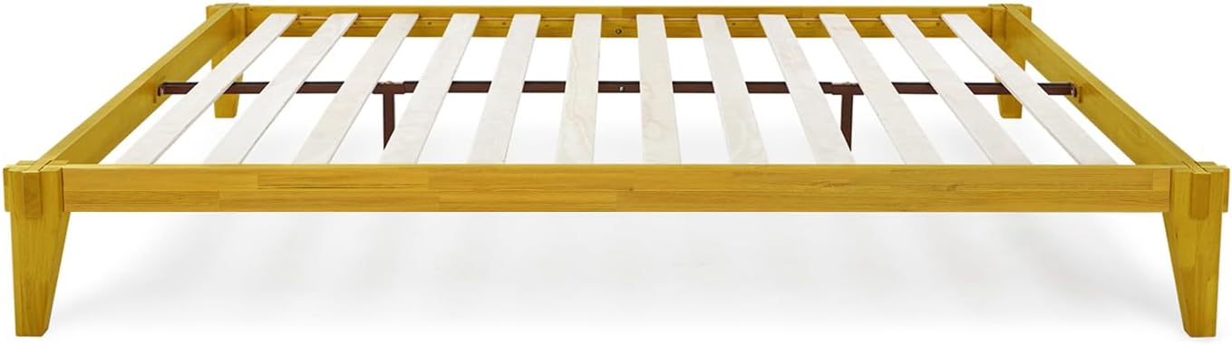 Bme Chalipa 14' King Bed Frame - Solid Wood Platform Bed - Japanese Joinery Bed Frame - Wood Slat Support - No Box Spring Needed - Easy Assembly - Minimalist & Modern Style, Golden Natural