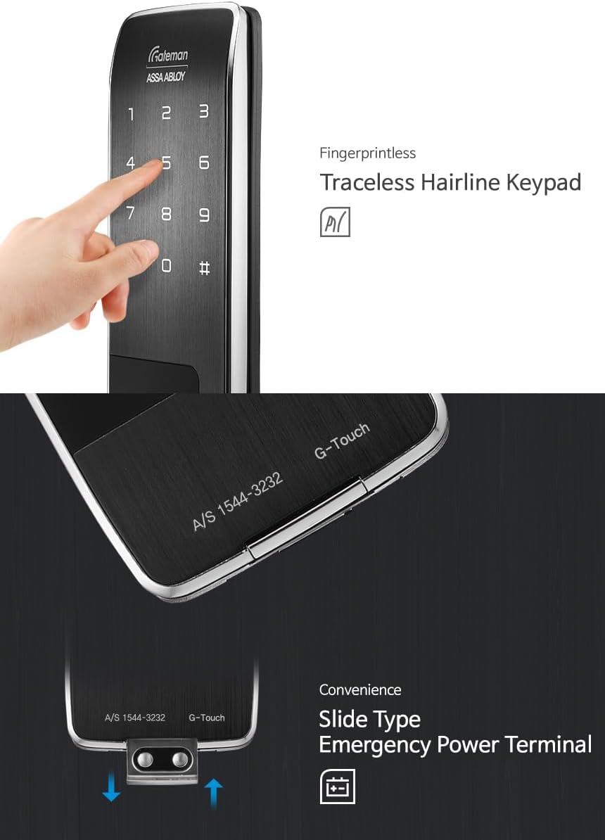 G-Touch Digital Vertibolt Rim Lock - Traceless Super Slim Body, Master Mode, Forced Lock, Automatic Locking, Volume Control, Silent Low Battery Alarm, Emergency Power Support