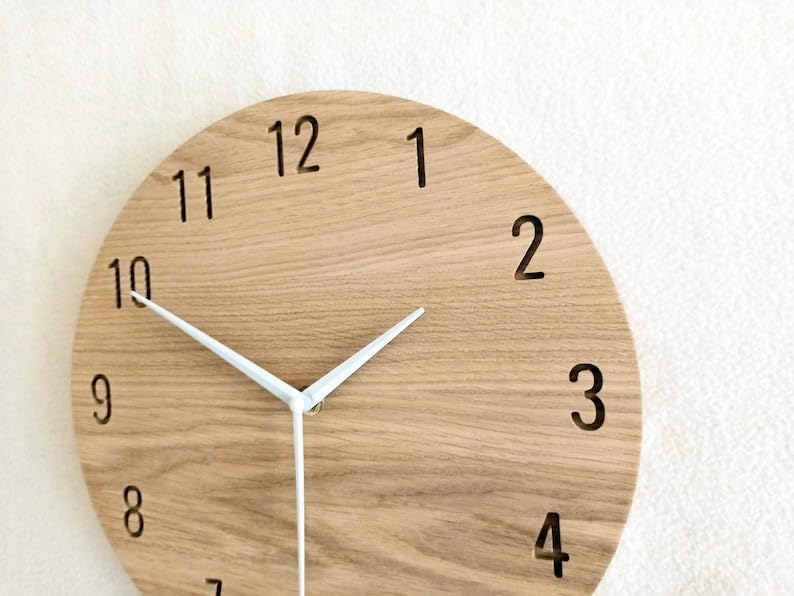 Modern Clock, Natural Oak Wood Clock, Wooden, Wall Clock, Minimalist Clock, Silent Clock Handmade Home and Office Decor Clock (24 Inch)
