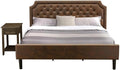 East West Furniture GB25K-1DE07 2-Pc Granbury King Size Bedroom Set with Button Tufted King Frame and 1 Distressed Jacobean Small End Table - Dark Brown Faux Leather with Black Texture and Black Legs