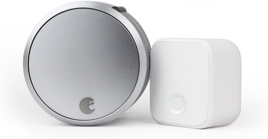 August Home Smart Lock Pro + Connect Hub - Wi-Fi Smart Lock for Keyless Entry - Works with Alexa, Google Assistant, and more – Silver