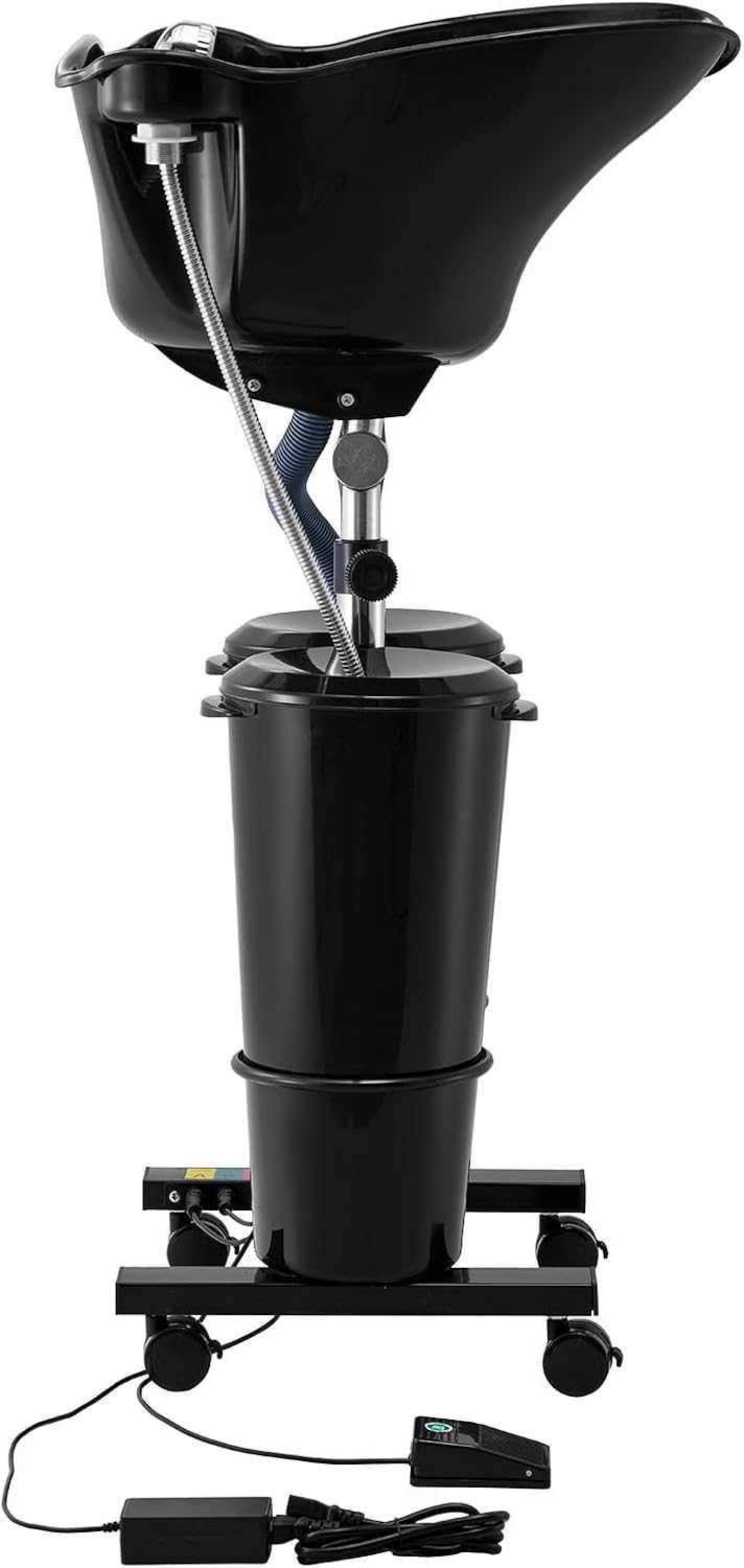 VEVOR Portable Shampoo Bowl, Shampoo Sink for Washing Hair with Electric Pump, Includes 2 Buckets 2 Showerheads, Drain Hose, Height and Angle Adjustable Portable Wash Bowl for Home Salon Use, Black