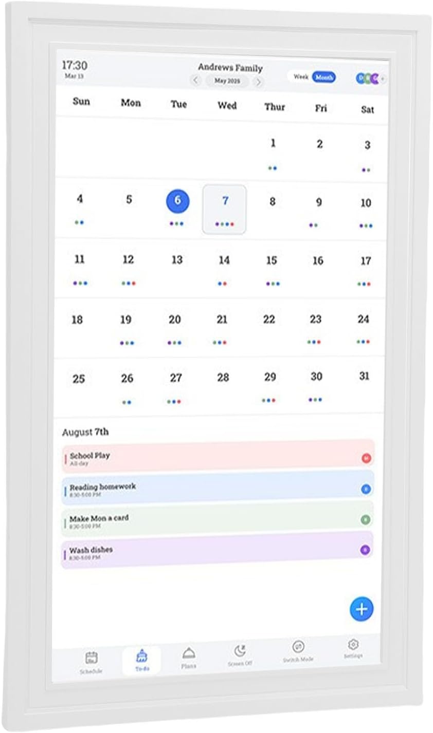 PUSOKEI 15.6 Inch Smart Digital Calendar Chore Chart, 1920x1080 Touchscreen Digital Wall Calendar with Photo Frame, , AutoRotation, Voice Alarm, Art Gallery Mode (US Plug 100-240V)
