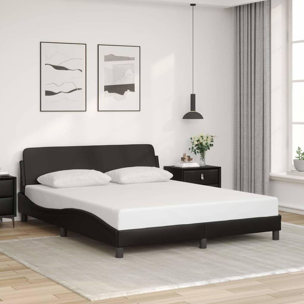 Queen Size Bed Frame with Faux Leather Upholstery and Solid Pine Wood Legs, Modern Platform Bed with Sturdy Metal and Plywood Construction, 61.8' Wide 85.8' Long for Spacious