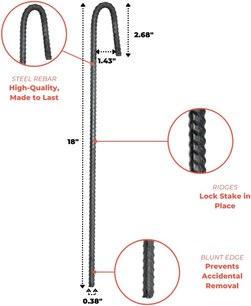 Deerbusters 18in Rebar Ground Stakes - Heavy Duty J Hook (100 Pack)