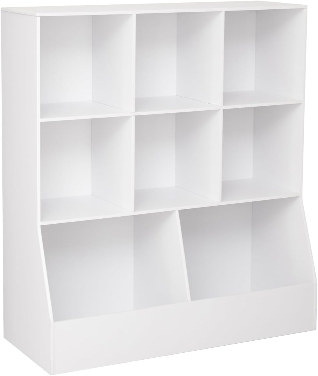 DINZI LVJ Toy Storage Organizer, Kids Bookshelf, Wood Toy Storage Cabinet, 3-Tier 8 Cubby Children Bookcase, 35.4' L Toddler Book Shelf for Playroom, Living Room, Nursery, Hallway, Classroom, White