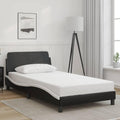 Modern Curved Twin Bed Frame in Black and White, Stylish and Contemporary Design with Waved Look for Various Decor Styles, Durable Faux Leather and Engineered Wood