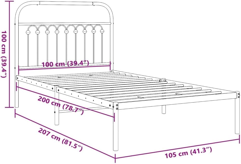 Black Steel Twin Bed Frame Rectangular Traditional Headboard with Sturdy Construction and Elegant Design for Single Sleeper, Durable Metal Bed Frame with Easy Maintenance