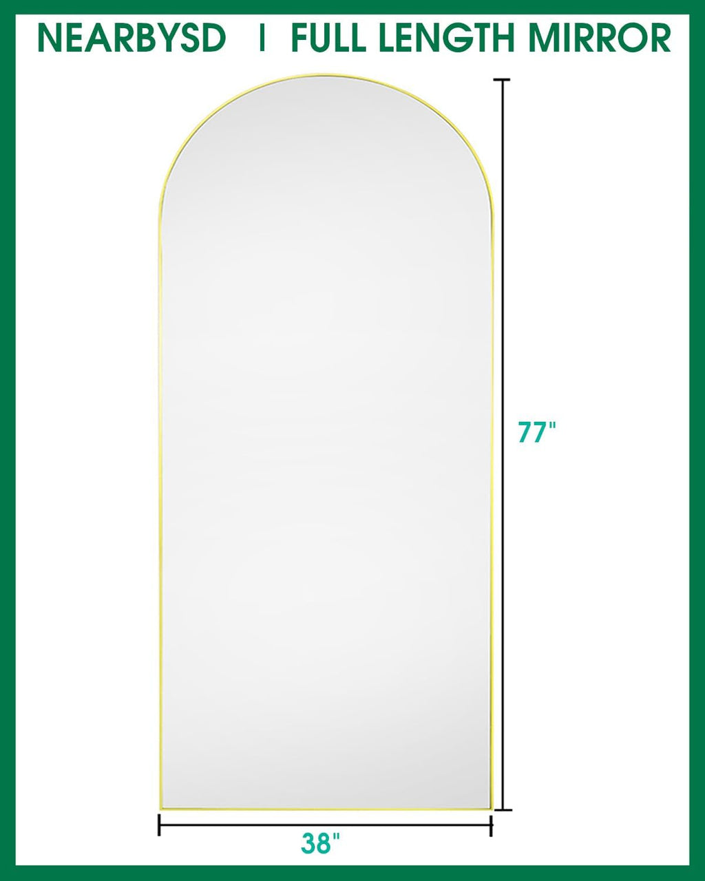 NEARBYSD Arched Full Length Mirror77 x38 Full Body Floor Mirror Standing Hanging or Leaning Wall, Arch Wall Mirror with Stand Aluminum Alloy Frame for Bedroom Cloakroom Gold