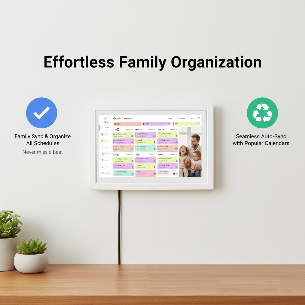 MMQ 10.1 Inch Digital Calendar and Picture Frame 2-in-1, 1080 IPS HD Touch Screen, 32GB, Wall/Desk Mount, WiFi App Sharing, to-Do List, Meal Planner and Photo Frame for Women, Mom, Home, Office