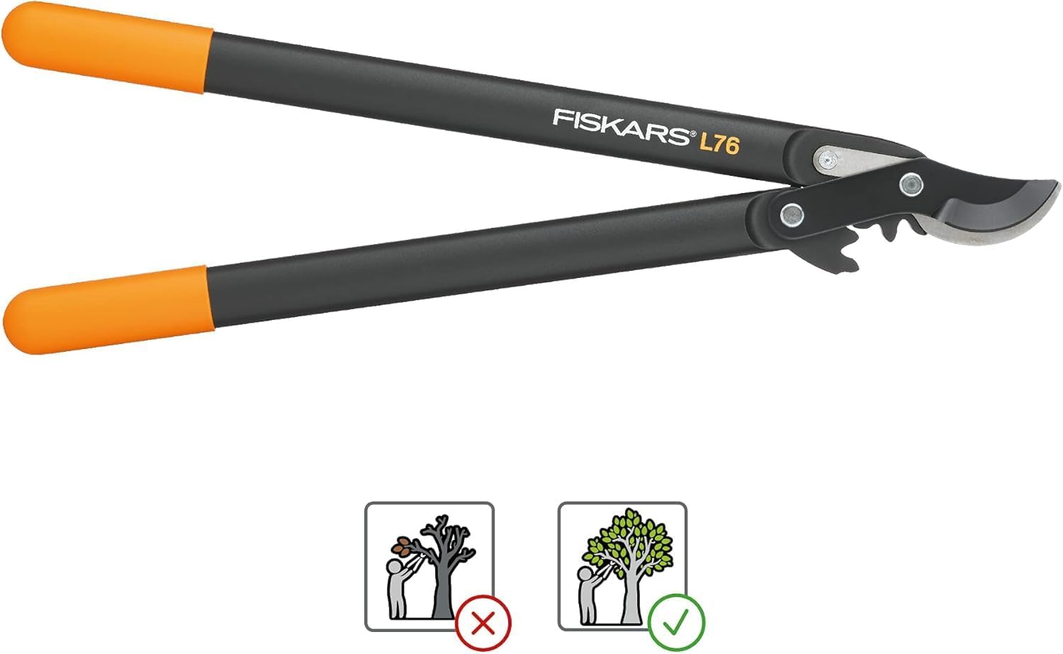 Fiskars PowerGear Lopper Bypass, Scissor Head (M) L76, Patented Mechanism PowerGear II, Cutting Diameter : 2.8 cm, Hardened steel blades with non-stick coating, Length: 56 cm, Black/Orange, 1001553