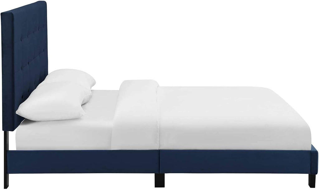 Modway Melanie Performance Velvet Upholstered Tufted King Platform Bed in Midnight Blue