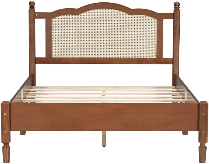 3 Pieces Bedroom Set with Full Size Wooden Bed Frame, 1 Vintage Nightstand and 1 Makeup Vanity Set with Stool,Black (Walnut + Wood + Full + 3 Piece Set)