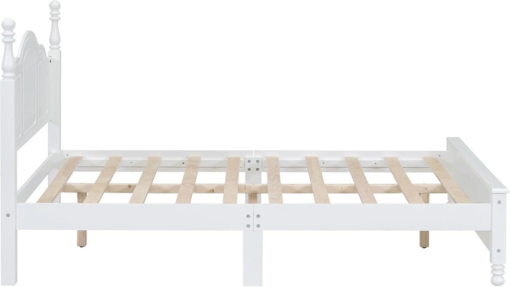 Harper & Bright Designs Full Size Mid Century Modern Bed Frame, Wooden Platform Bed with Retro Wave Headboard and Underbed Storage for Living Room, Classic Vintage Design, White