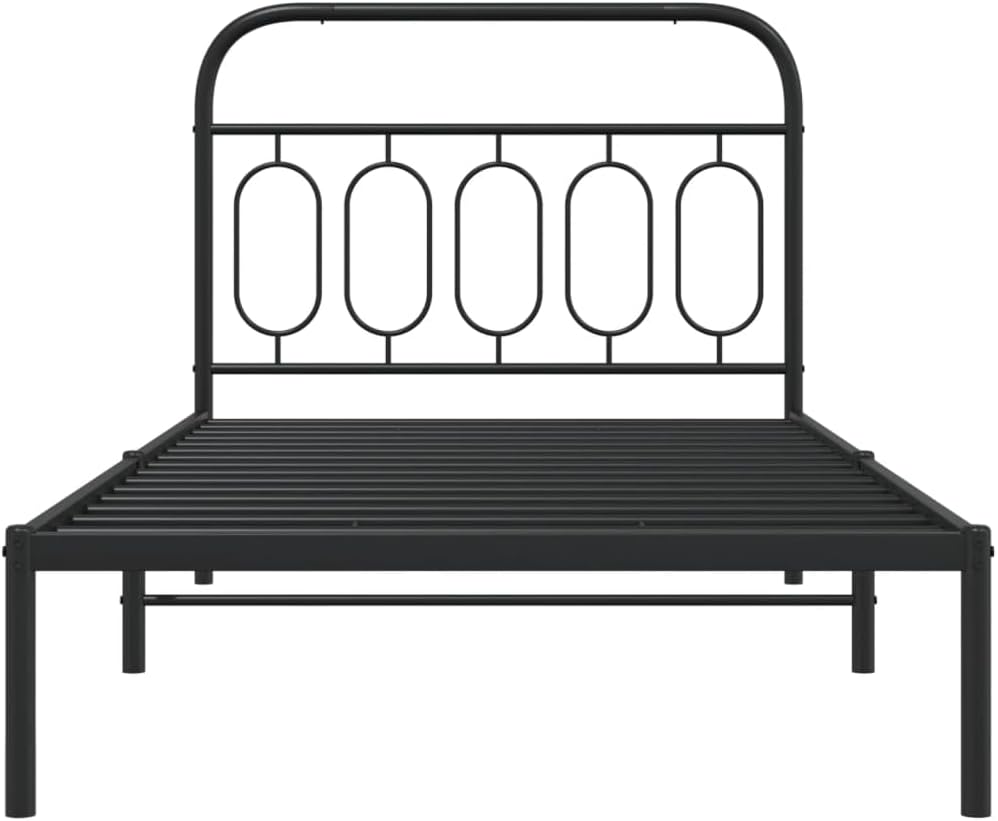 Modern Black Steel Bed Frame 39.4x78.7 Inches with Ample Storage, Heavy-Duty Metal Construction and Durable Powder-Coated Finish for Adult Bedroom