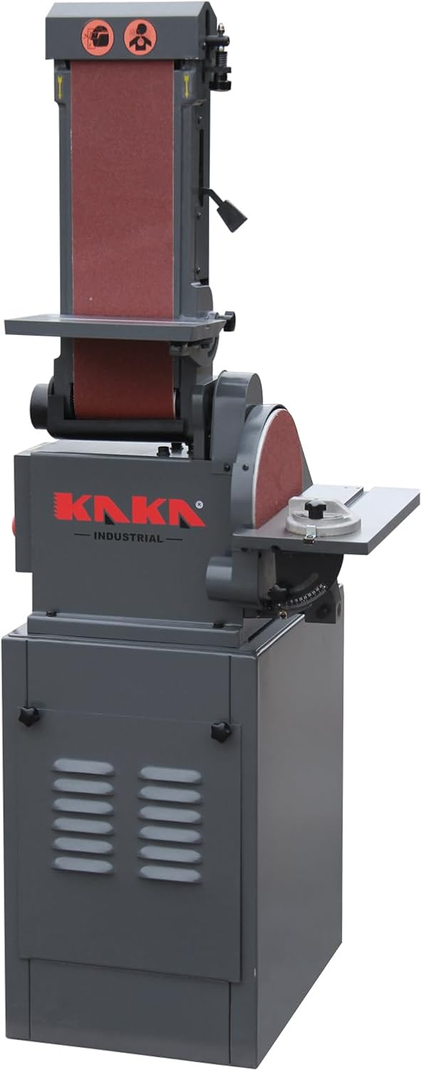 Belt and Disc Sander, 6x48 Belt, 10in Disc, KAKA INDUSTRIAL BTM-250 | Tilting tables for angled sanding