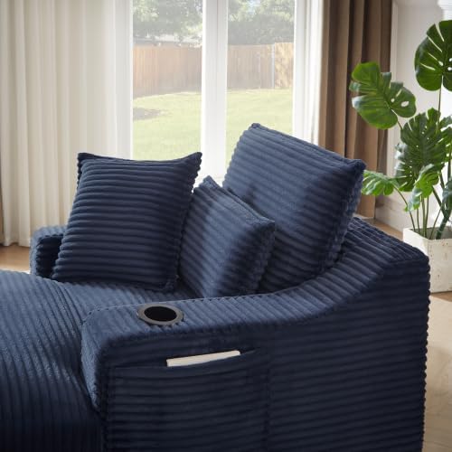 HRVEOCEI 47.2' Oversized Chaise Lounge Chair Indoor, Corduroy Boneless Chaise Lounge with 2 Pillows, Comfy Reading Chair with Ottoman, Black Sleeper Chairs for Adults Living Room Bedroom (Blue 47.2)