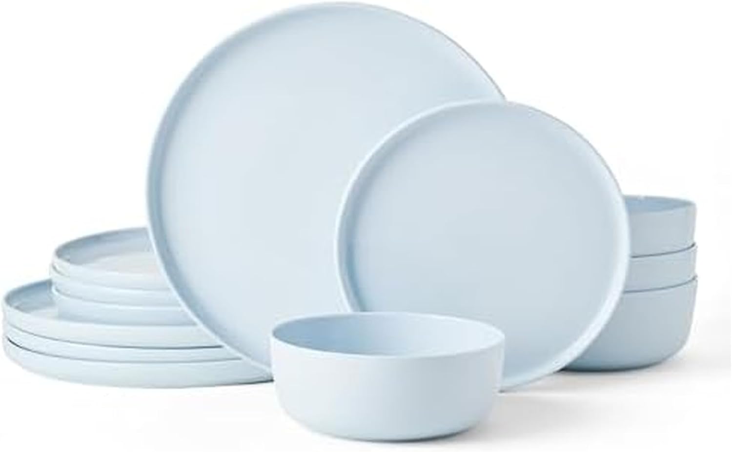 Mikasa Madison Misty Blue Bone China Dinnerware Set, 12-Piece Service for 4, Includes Dinner Plates, Salad Plates and Cereal Bowls, Dishwasher Safe