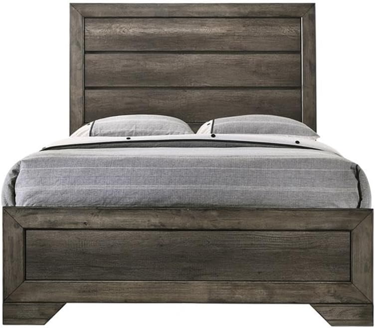 BOWERY HILL Solid Wood 3-Piece Youth Full Panel Bedroom Set, Wire Brush Gray Finish, Includes Bed, Chest, Nightstand, Felt-Lined Drawers, Rustic Design, Spacious Storage, Inset Panels, Ideal for