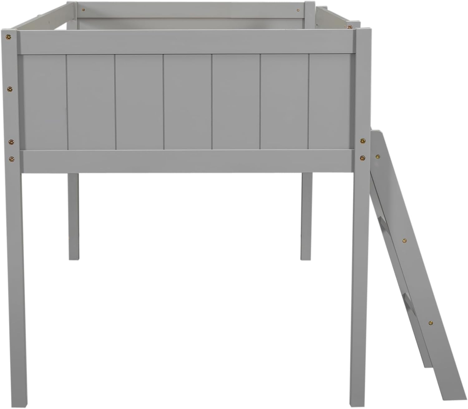 Twin Size Loft Bed, Wood Low Loft Bed with Convertible Ladder, Ladder can be Placed on the Left or Right, Safety Guardrails, Wood Slats Support, No Box Spring Required (Gray & Convertible Ladder)