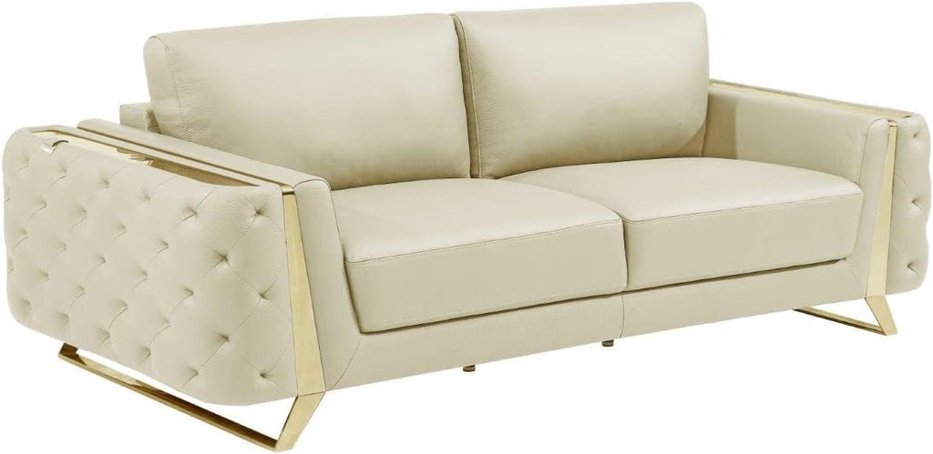Blackjack Furniture Reggio Collection Full Grain Italian Leather Sofas for Living Room with Brazilian Wood Frame and Stainless Steel Legs, 3-Piece Set, Sofa, Loveseat, and Chair, Beige