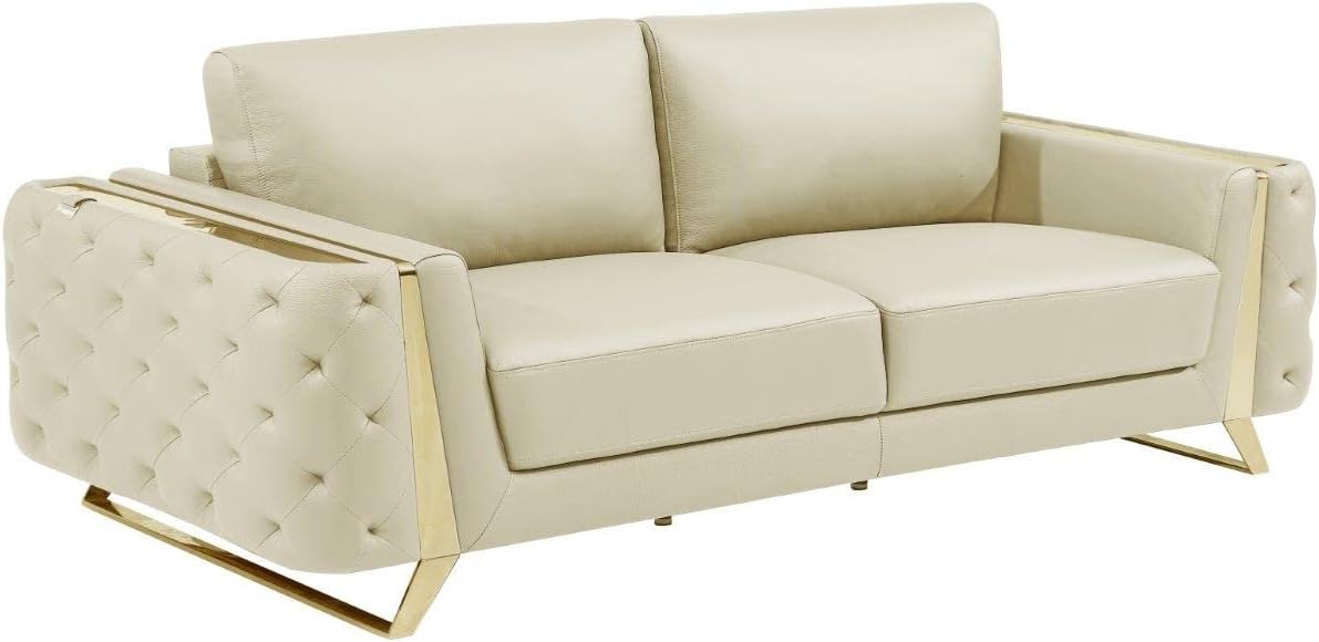 Blackjack Furniture Reggio Collection Full Grain Italian Leather Sofas for Living Room with Brazilian Wood Frame and Stainless Steel Legs, 3-Piece Set, Sofa, Loveseat, and Chair, Beige