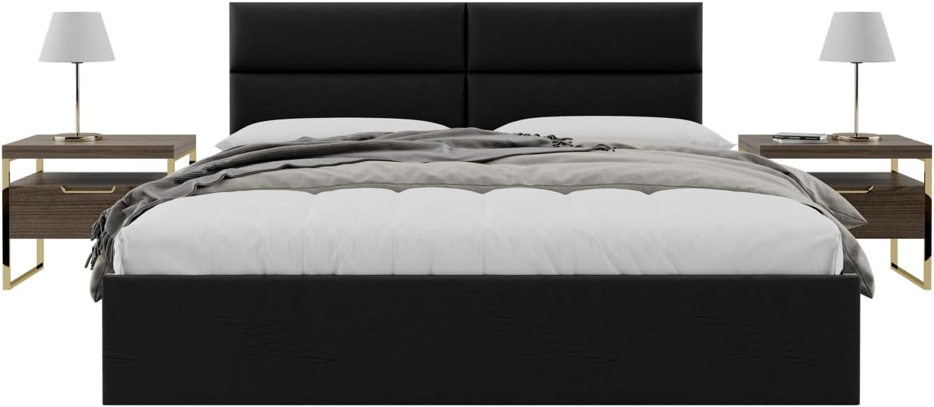 Vänt Upholstered Wall Panels - King/Cal King Size Wall Mounted Headboards - Vintage Leather Jet Black - Twin/King - Set of 4 Panels (Each Individual Panel 39'x11.5')