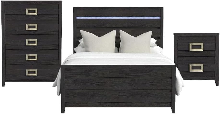 Picket House Chett Full 3PC Bedroom Set with LED in Black