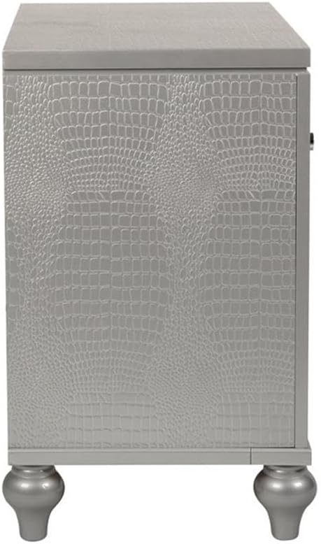 Pemberly Row Modern Solid Wood 3-Drawer Nightstand, Silver Finish, 31.33' W x 18.15' D x 29.33' H, Elegant Embossed Inlay, Durable MDF Drawers with Dovetail, Bedroom Storage Furniture