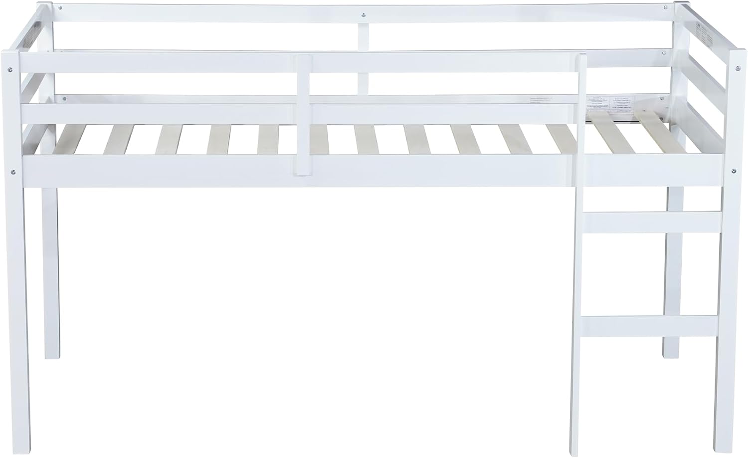 JIVOIT Wood Low Loft Bed Frame with Ladder, Solid Rubber Wooden Twin Loft Bed, Bed Platform of Strengthened Slats, Space Saving Design, No Box Spring Needed (White,104)