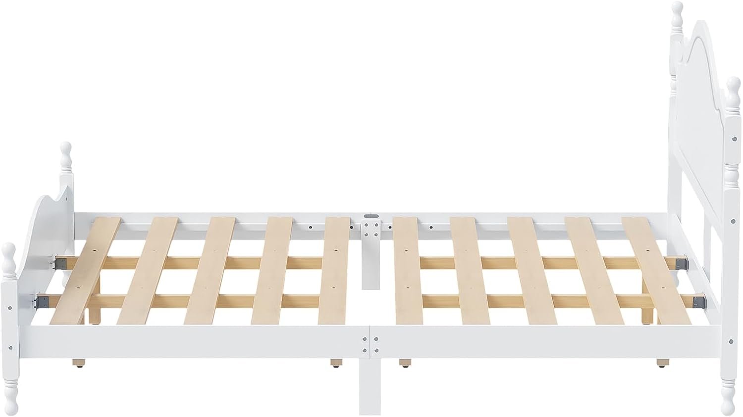 JIVOIT Retro Style Platform Bed with Headboard and Footboard, King Size Wood Platform Bed Frame with Wooden Slat Support, Solid Wood Foundation, No Box Spring Required (White,King,5)