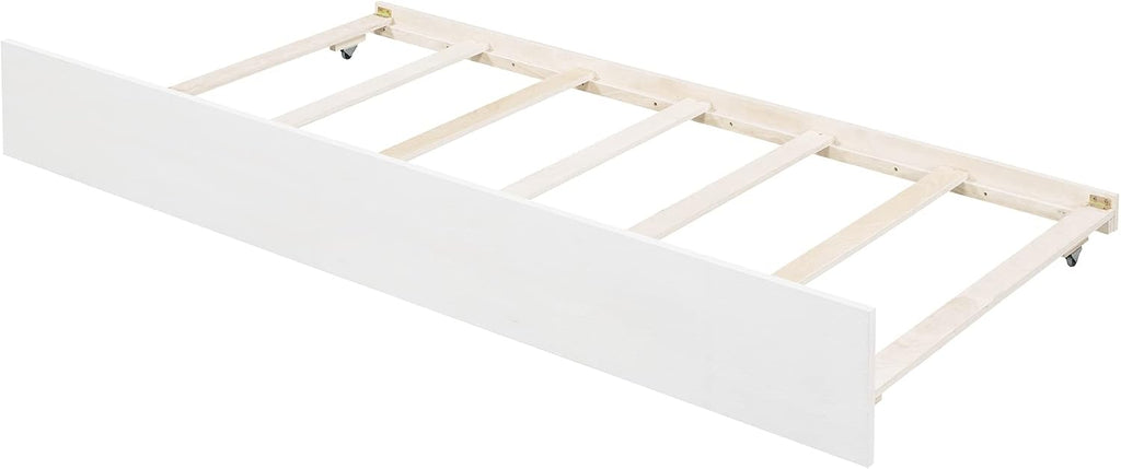 CITYLIGHT Full Size Canopy Bed Frame with Trundle Bed,Wooden Canopy Trundle Bed with Support Slats,Four Post Bed with Headboard for Kids Girls Boys,Brushed White