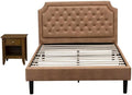 East West Furniture GB28F-1GA08 2-Piece Granbury Wooden Set for Bedroom with Button Tufted Platform Bed and an Antique Walnut Wood Nightstand - Brown faux Leather with Brown Texture and Black Legs