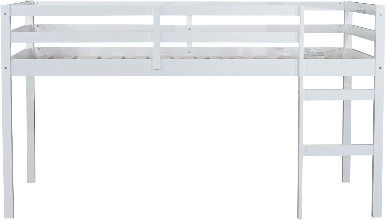 JIVOIT Wood Low Loft Bed Frame with Ladder, Solid Rubber Wooden Twin Loft Bed, Bed Platform of Strengthened Slats, Space Saving Design, No Box Spring Needed (White,104)