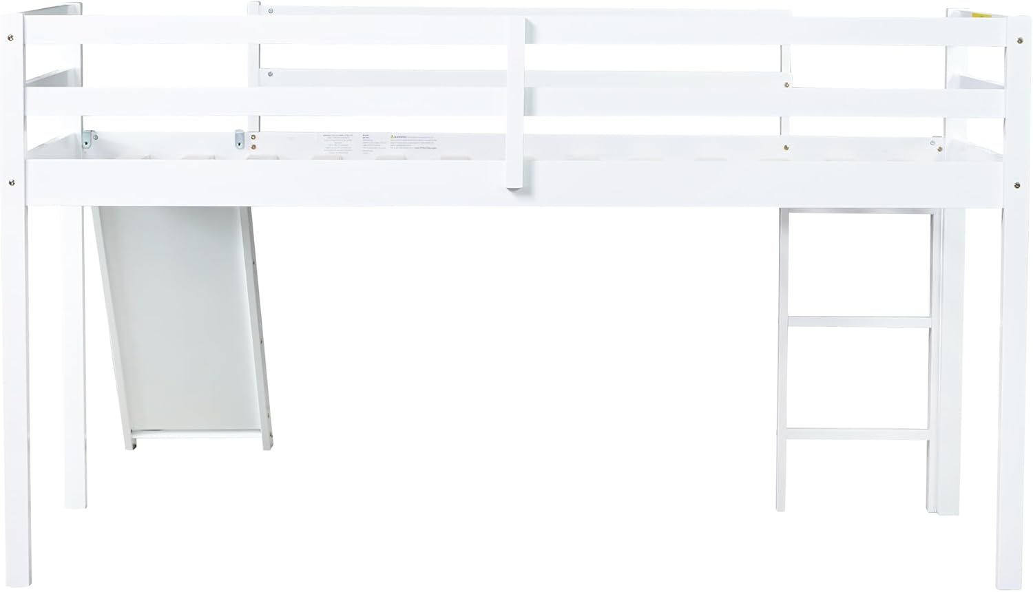 JIVOIT Twin Size Low Loft Bed with Slide and Ladder, Rubber Wood Twin Loft Bed with Under Bed Storage Space, Wood Slats Support, No Box Spring Needed (White/407)