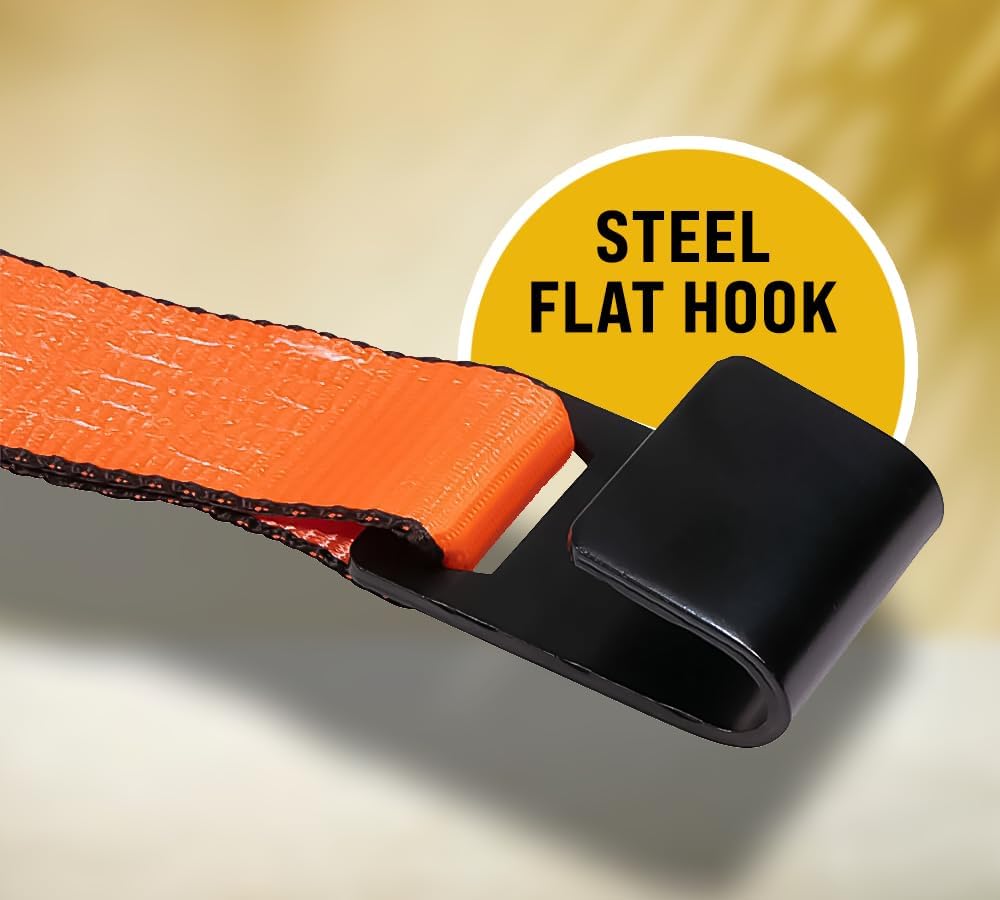 Mytee Products (8 Pack) Winch Straps 2' x30' - High Abrasion Orange Heavy Duty Tie Down w/Flat Hook WLL# 6670 lbs - 2 Inch Cargo Control for Flatbed Truck Utility Trailer