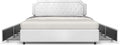 BONSOIR King Size Storage Bed Frame Upholstered Low Profile Traditional Platform with Tufted and Nail Headboard/4 Pull Out Drawers/White Faux Leather