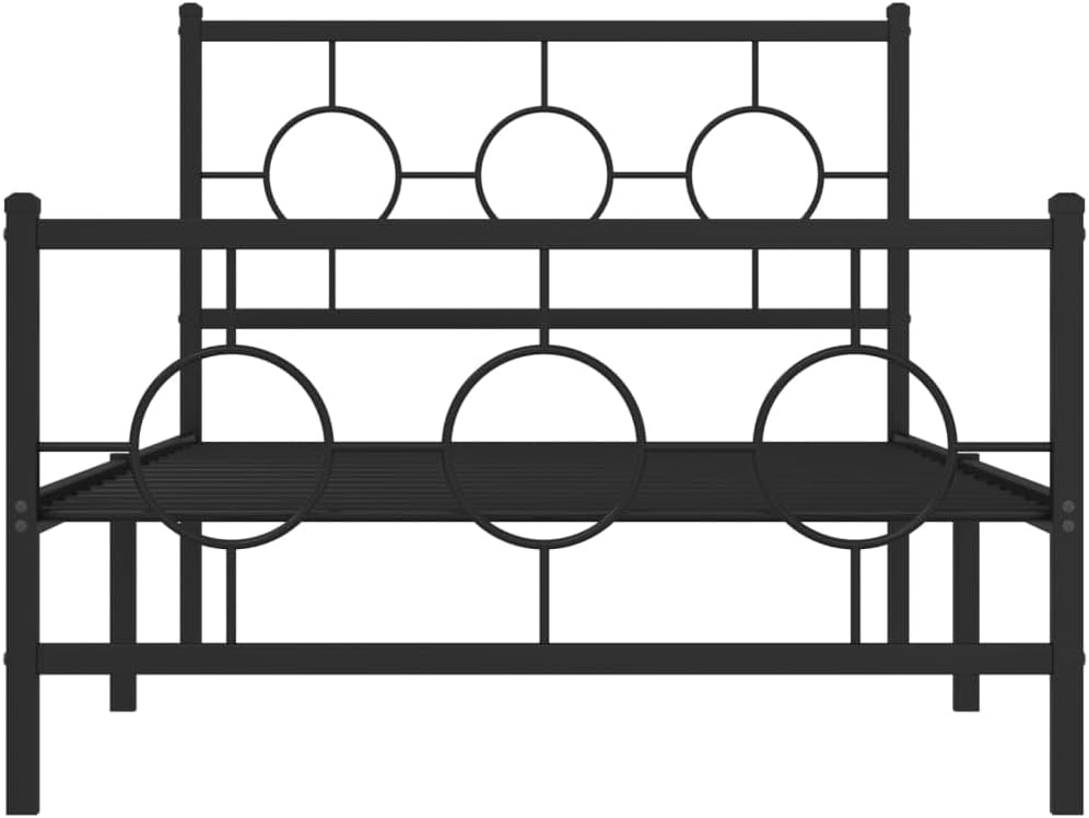 Black Metal Bed Frame Rectangular Industrial Design with Sturdy Powder-Coated Steel Construction, 4 Pieces Set for Bedroom and Guest Room, Durable Support and Easy Assembly