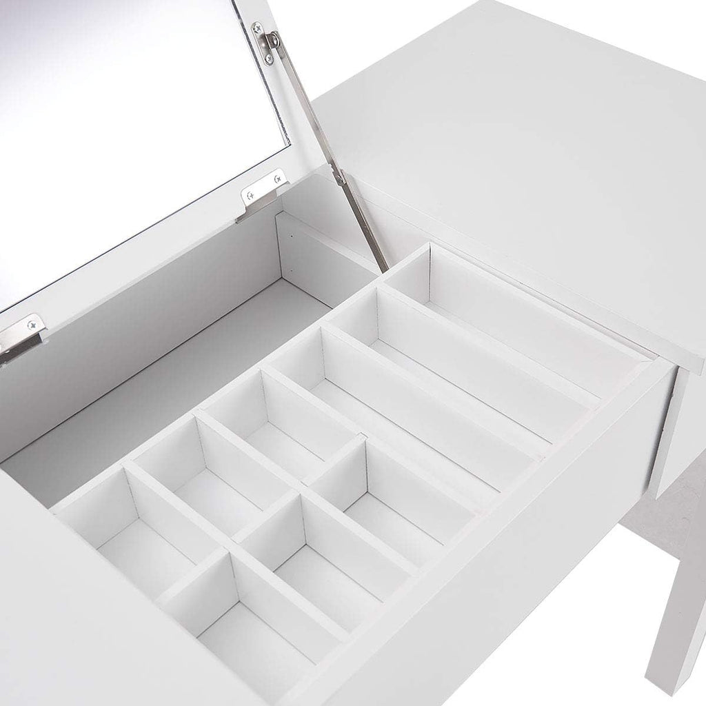 Giantex Vanity Set with Flip Top Mirror and Cushioned Stool, Makeup Dressing Table Writing Desk with 2 Drawers & 3 Removable Organizers, Makeup Table Set Easy Assembly, White