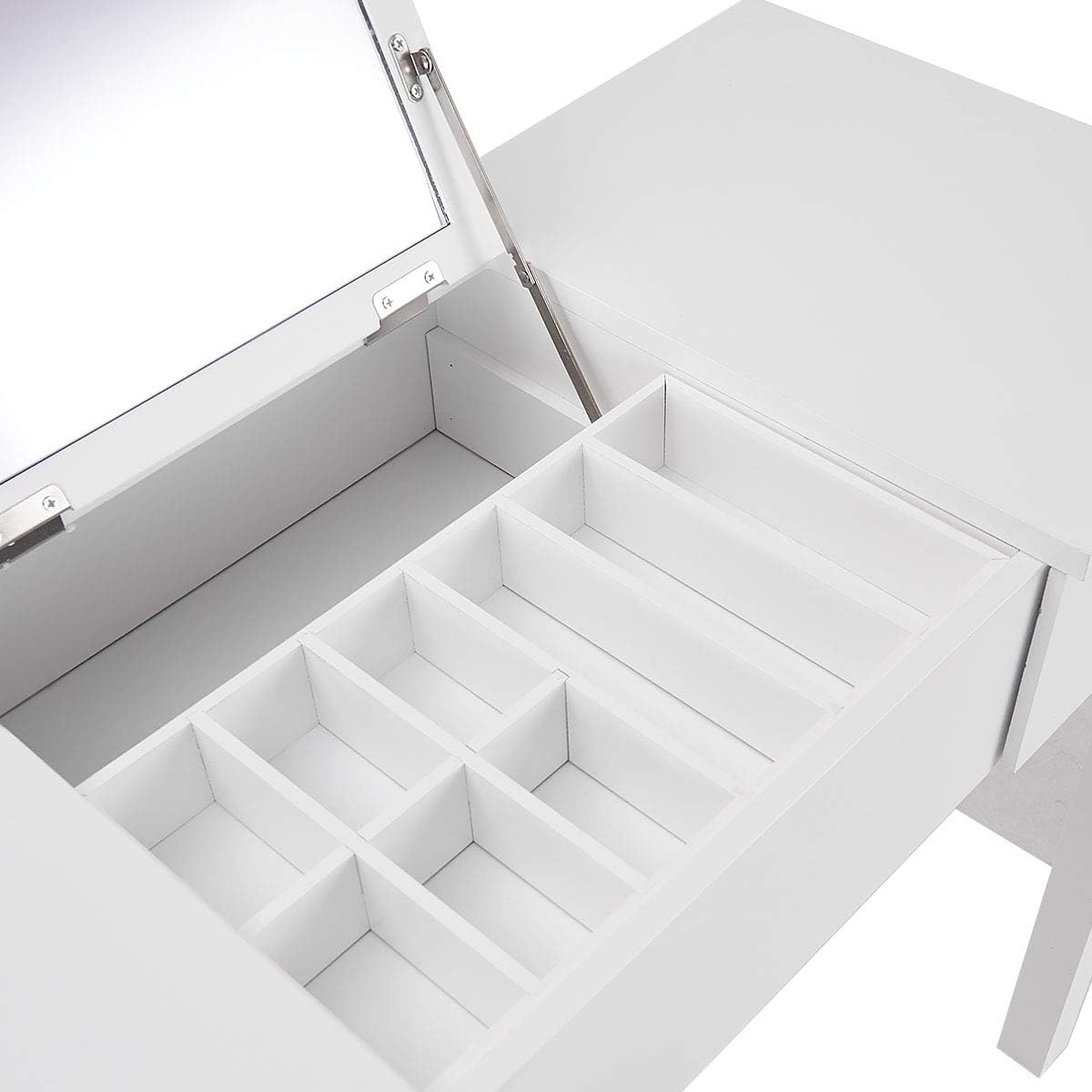 Giantex Vanity Set with Flip Top Mirror and Cushioned Stool, Makeup Dressing Table Writing Desk with 2 Drawers & 3 Removable Organizers, Makeup Table Set Easy Assembly, White